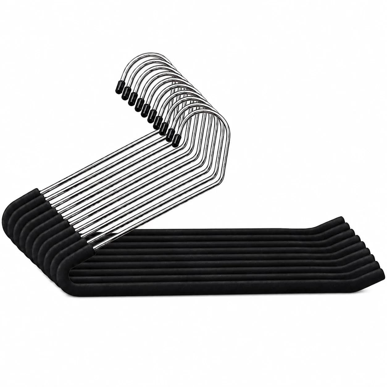 Huji Heavy Duty Open Ended Chrome Trouser Hangers Set of 20 | Space-Saving Closet Organizer — Black / Standard Hook