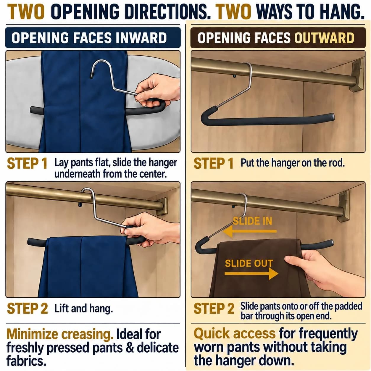 Huji Heavy Duty Open Ended Chrome Trouser Hangers Set of 10 | Space-Saving Closet Organizer thumbnail 7