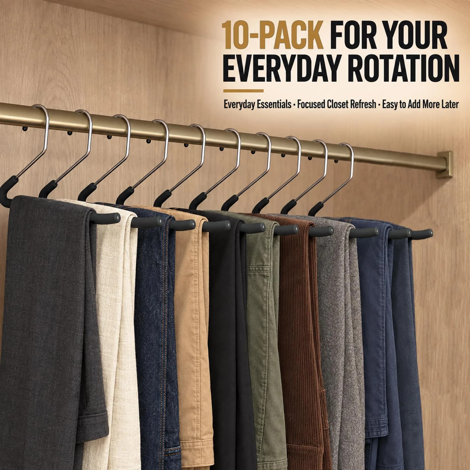 Huji Heavy Duty Open Ended Chrome Trouser Hangers Set of 10 | Space-Saving Closet Organizer thumbnail 2