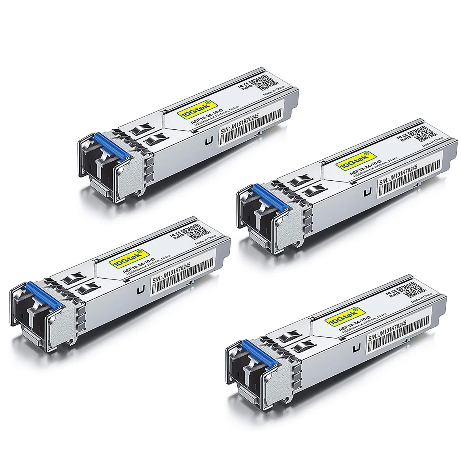 10Gtek 1.25G SFP 1000Base-LX Transceiver 1310nm SingleMode Fiber Module | Up to 10 km, Cisco & Ubiquiti Compatible — 4) 1G-LX: 10km
