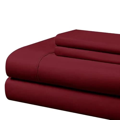 Cathay Home Full Sheet Set Burgundy 137cm x 191cm (54" x 75") | OEKO-TEX Certified Microfiber thumbnail 1