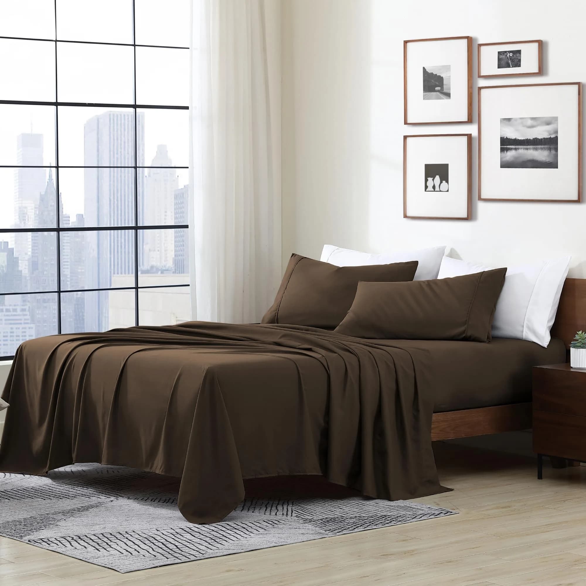 Cathay Home Full Sheet Set 156cm x 203cm (61.4" x 80") | Ultra-Soft Microfiber Brown Bedding - main product image
