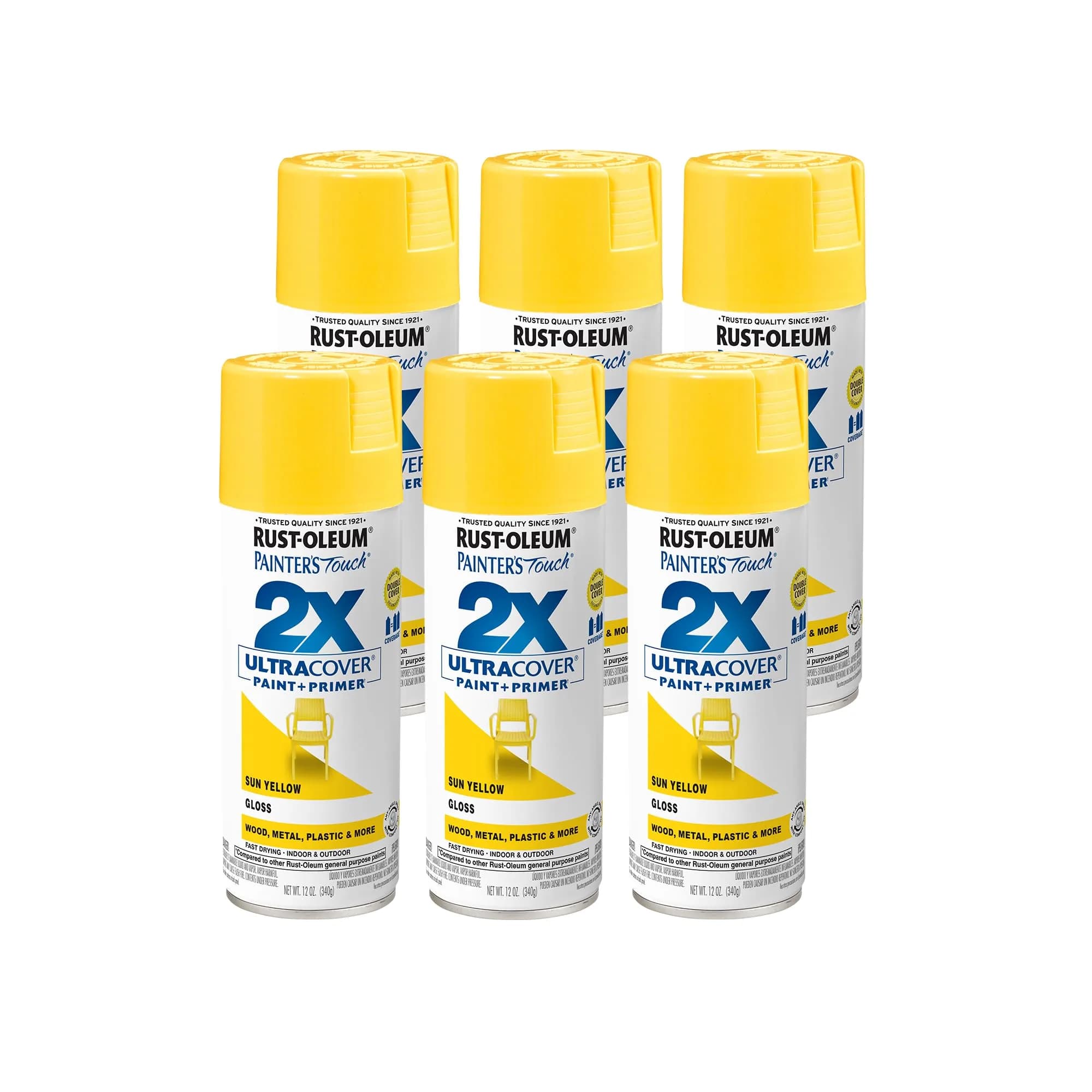 Rust-Oleum Painter's Touch 2X Ultra Cover Spray Paint, Gloss Sun Yellow, 340g (12 Oz) | Professional Grade, Indoor/Outdoor Use - main product image