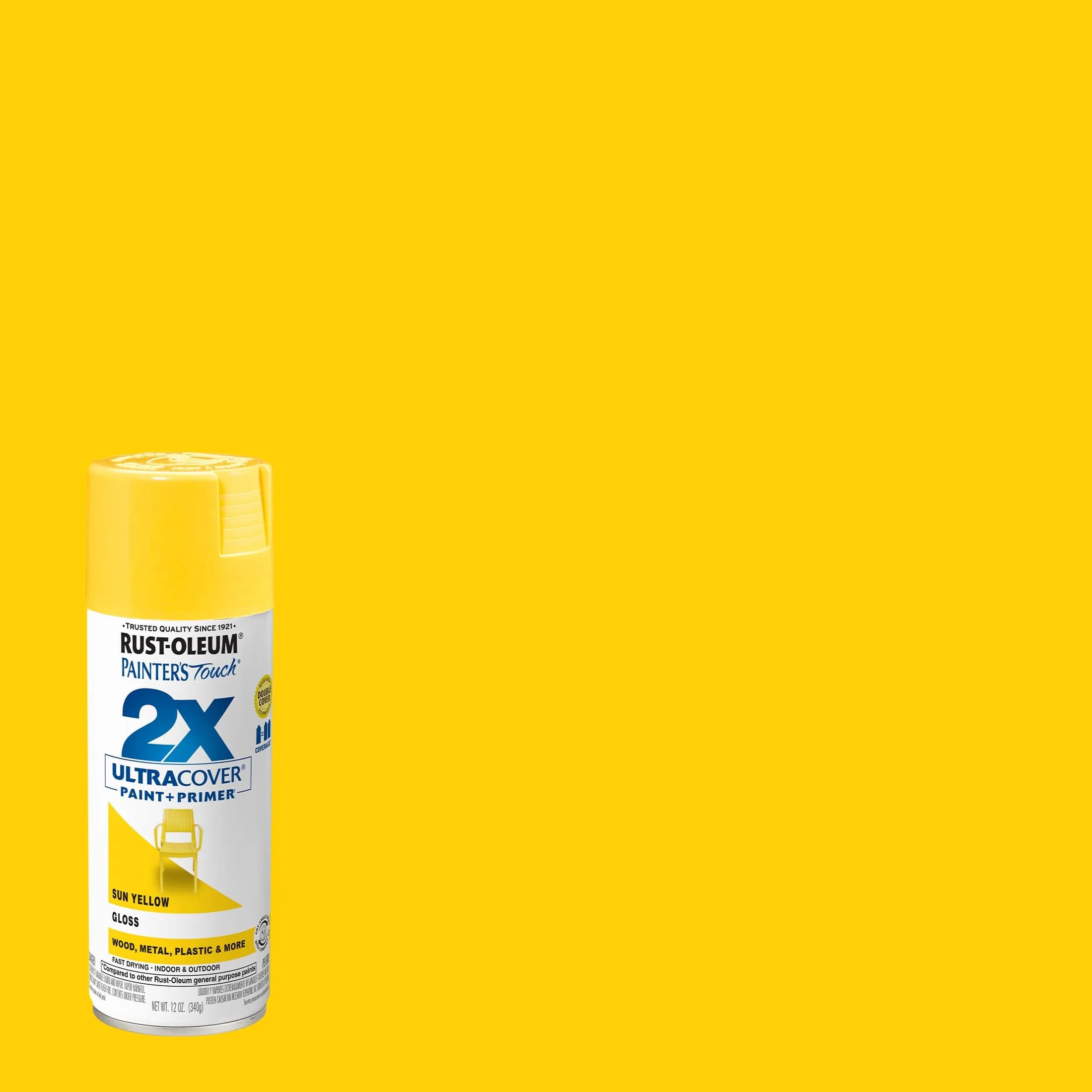 Rust-Oleum Painter's Touch 2X Ultra Cover Spray Paint, Gloss Sun Yellow, 340g (12 Oz) | Professional Grade, Indoor/Outdoor Use - view 2