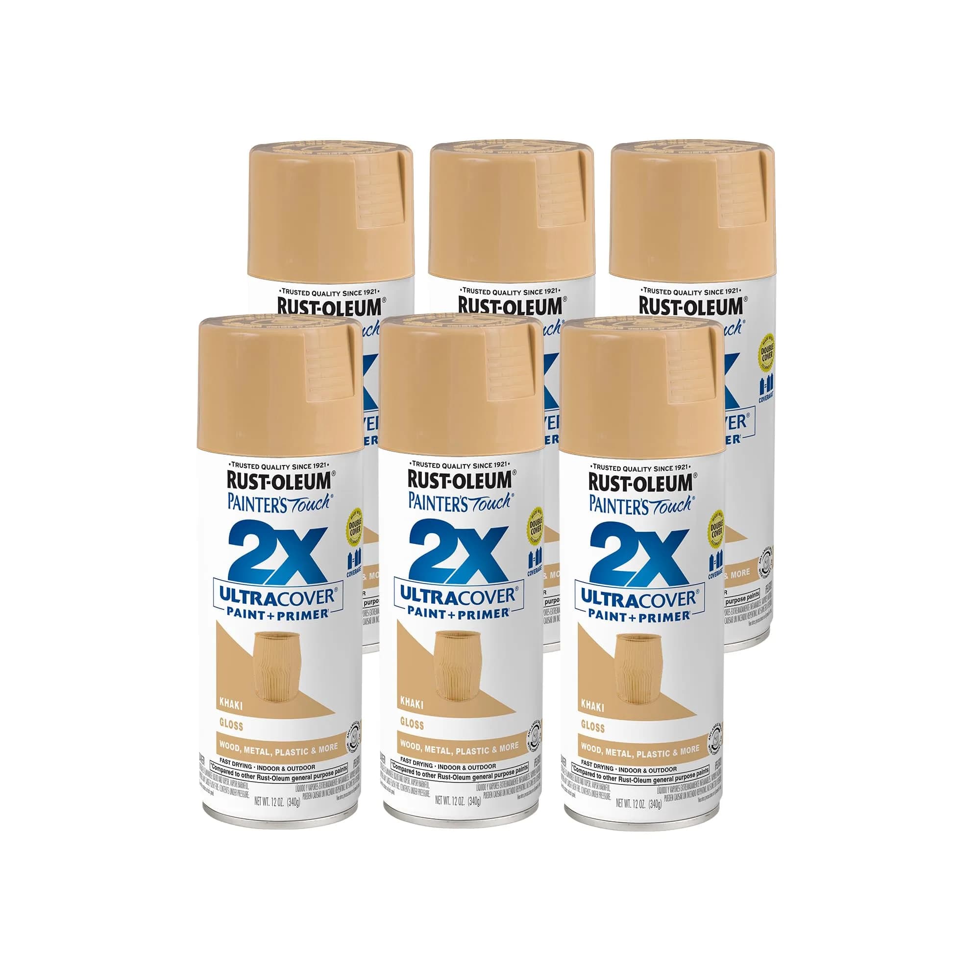 Rust-Oleum Painter's Touch 2X Spray Paint - Gloss Khaki, 12 oz Can, 6 Pack - main product image