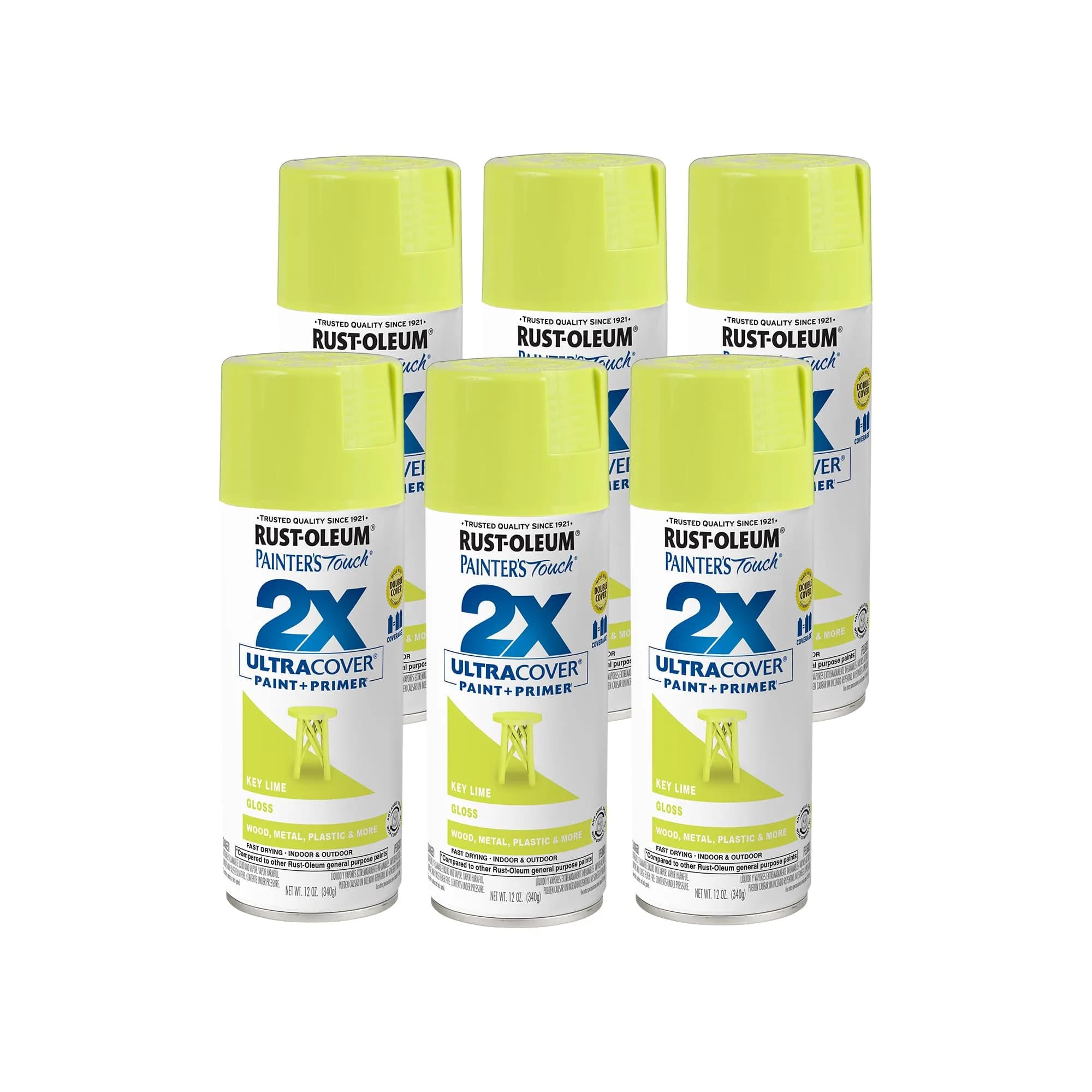 Rust-Oleum Painter's Touch 2X Ultra Cover Spray Paint, Gloss Key Lime, 6 Pack (340g Each) - main product image