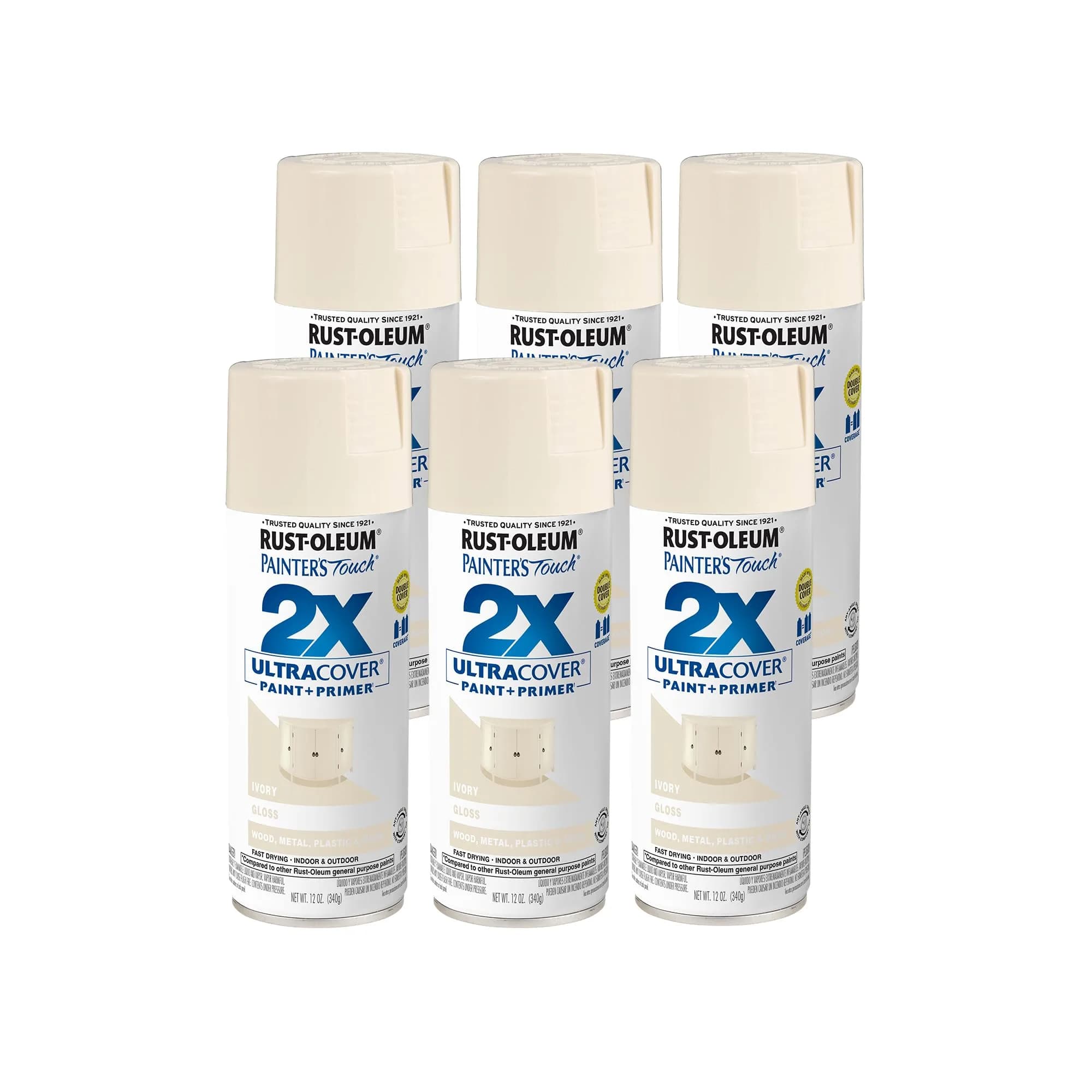 Rust-Oleum Painter's Touch 2X Ultra Cover Spray Paint, Gloss Ivory, 12 Oz (Pack of 6) - main product image