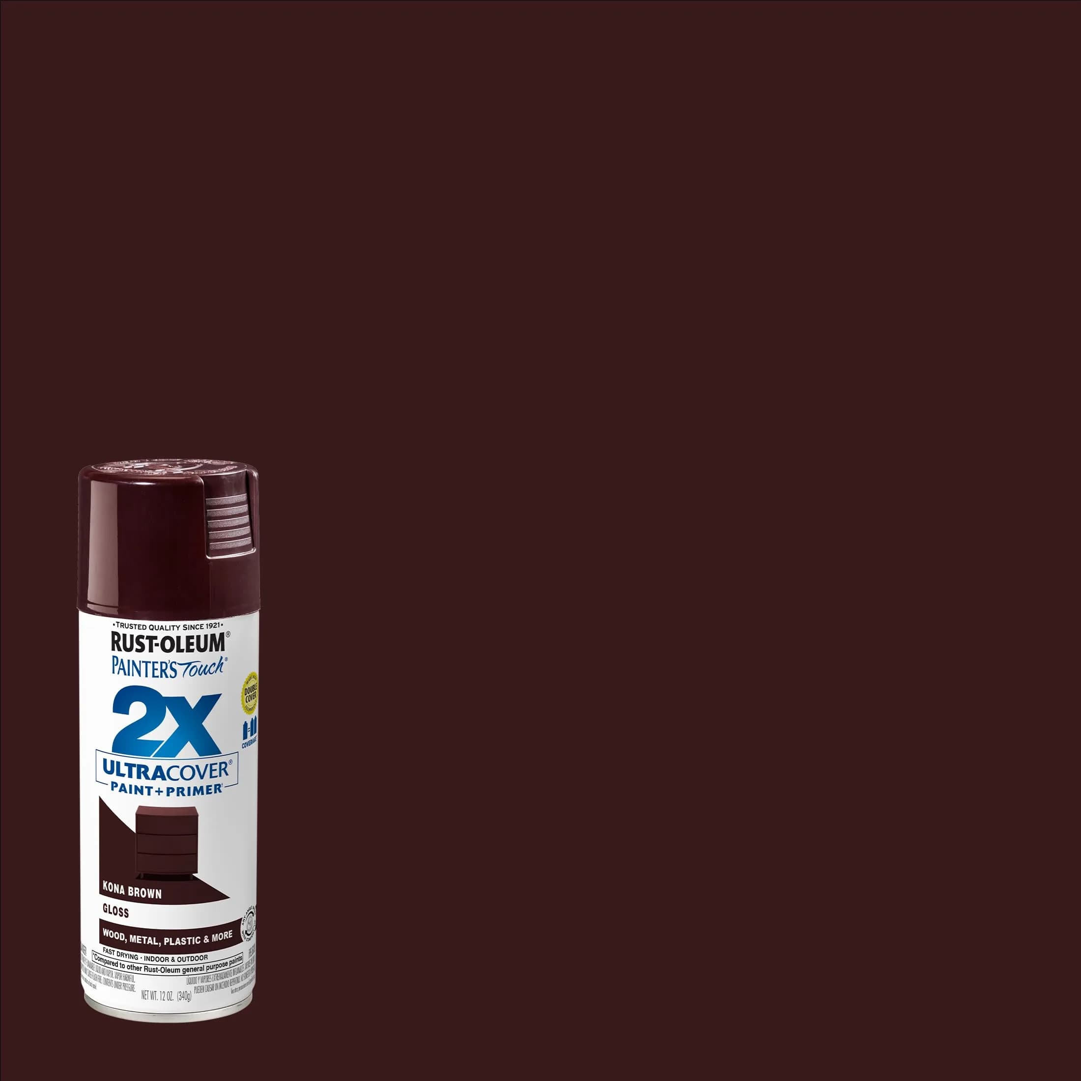 Rust-Oleum Painter's Touch 2X Ultra Cover Spray Paint, Satin Moss Green, Gloss Kona Brown, 340g - view 2