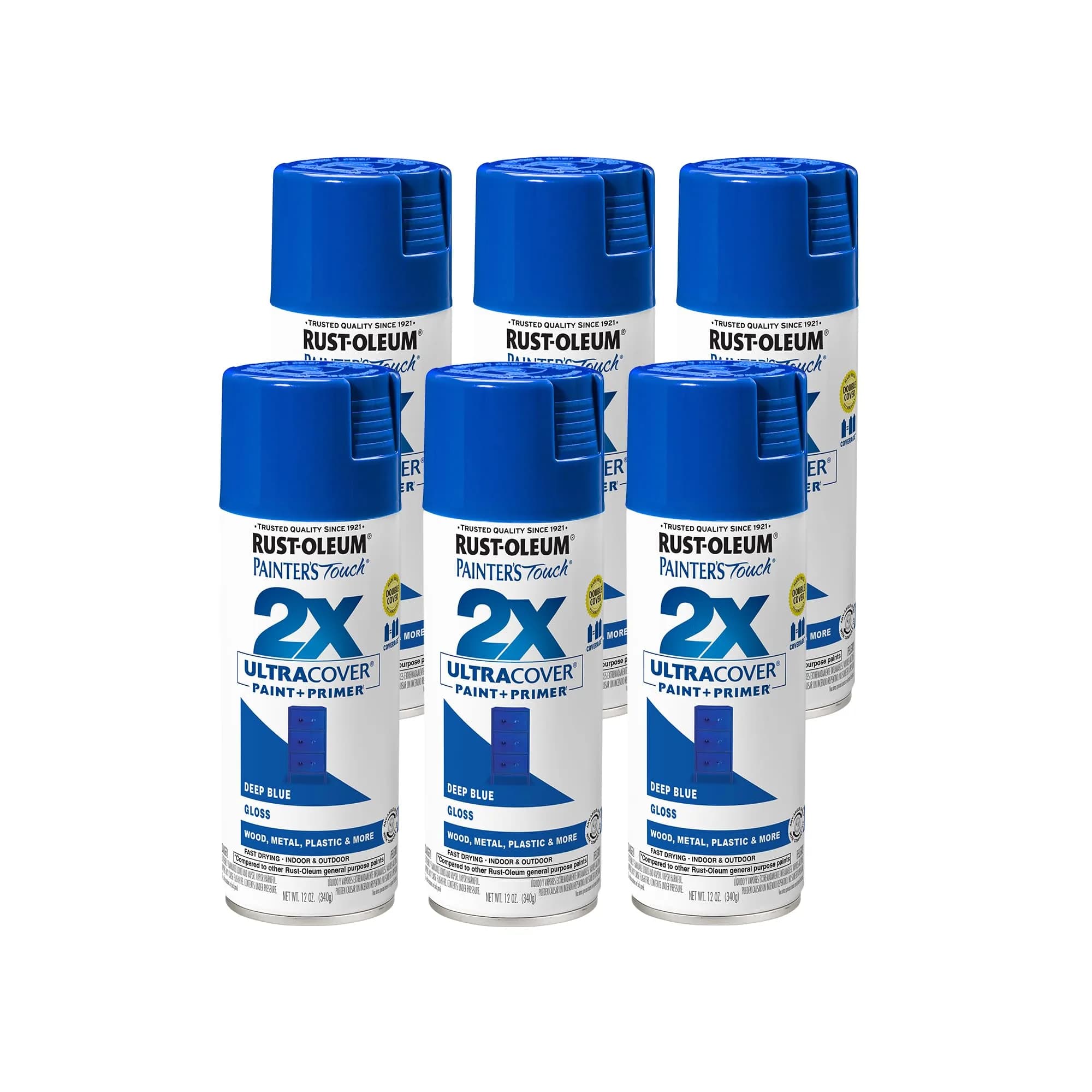 Rust-Oleum Painter's Touch 2X Ultra Cover Spray Paint, Gloss Deep Blue, 12 Oz (Pack of 6) - main product image