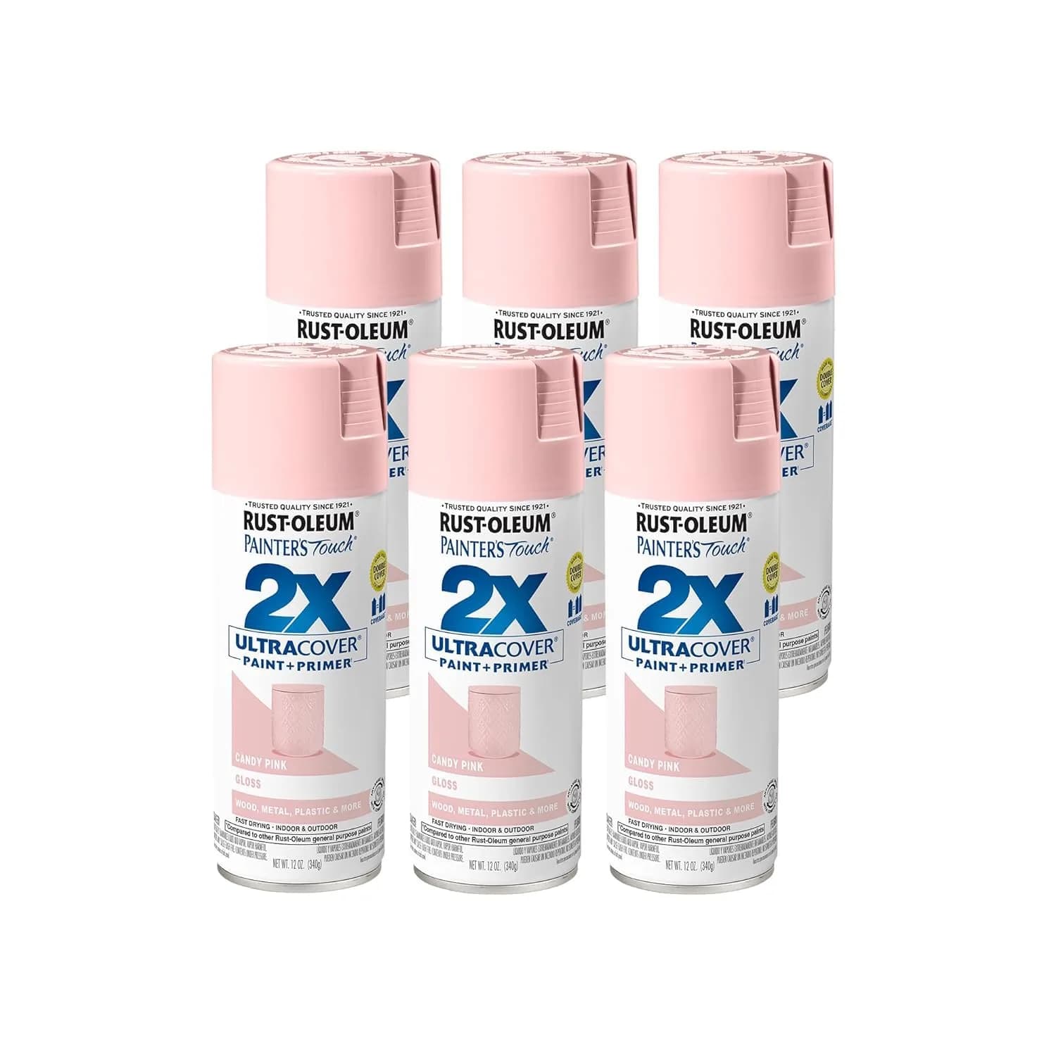 Rust-Oleum Painter's Touch 2X Candy Pink Gloss Spray Paint - 12 Oz Can (Pack of 6) - main product image