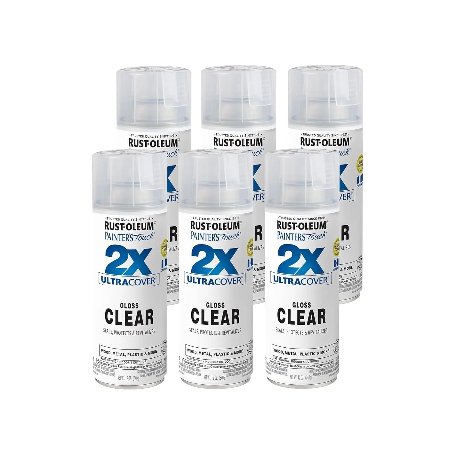 Rust-Oleum Painter's Touch 2X Ultra Cover Spray Paint, Gloss Clear, 12 Oz (Pack of 6) - main product image