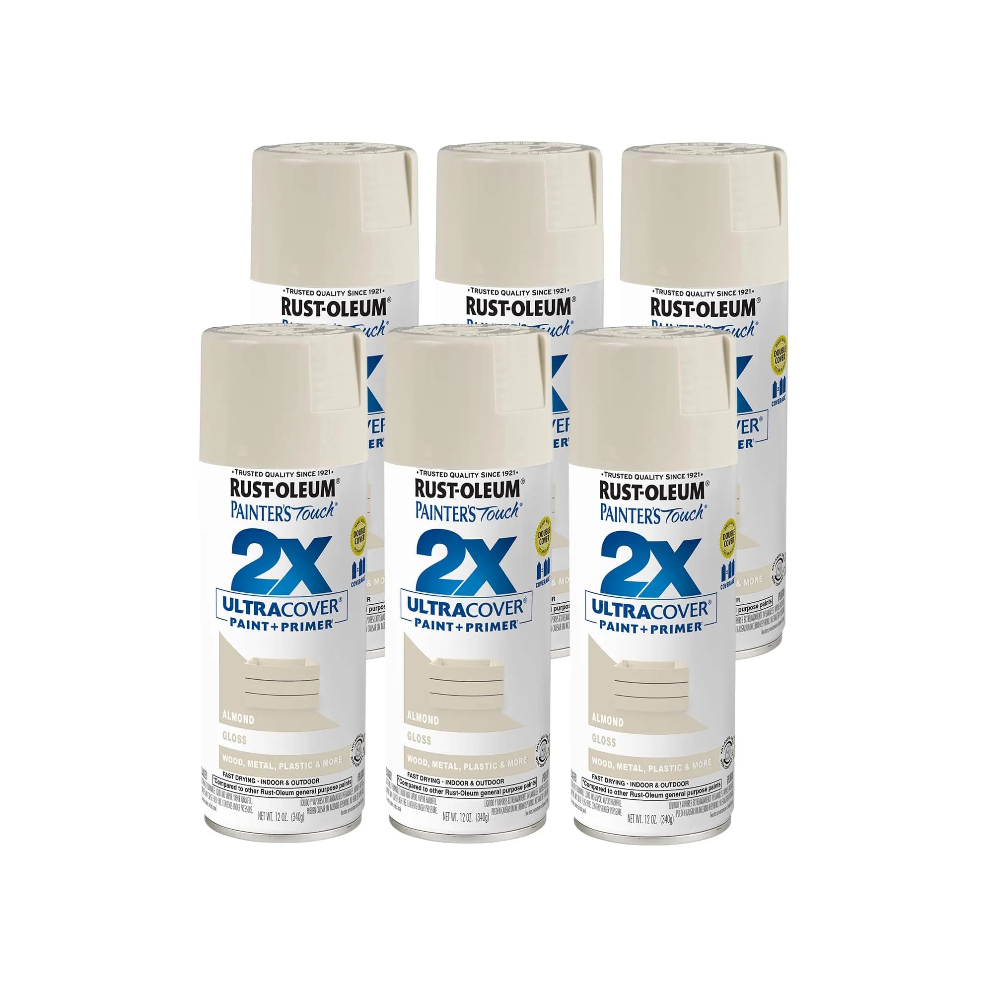 Rust-Oleum Painter's Touch 2X Ultra Cover Spray Paint, Gloss Almond, 1 Count (Pack of 6) - main product image