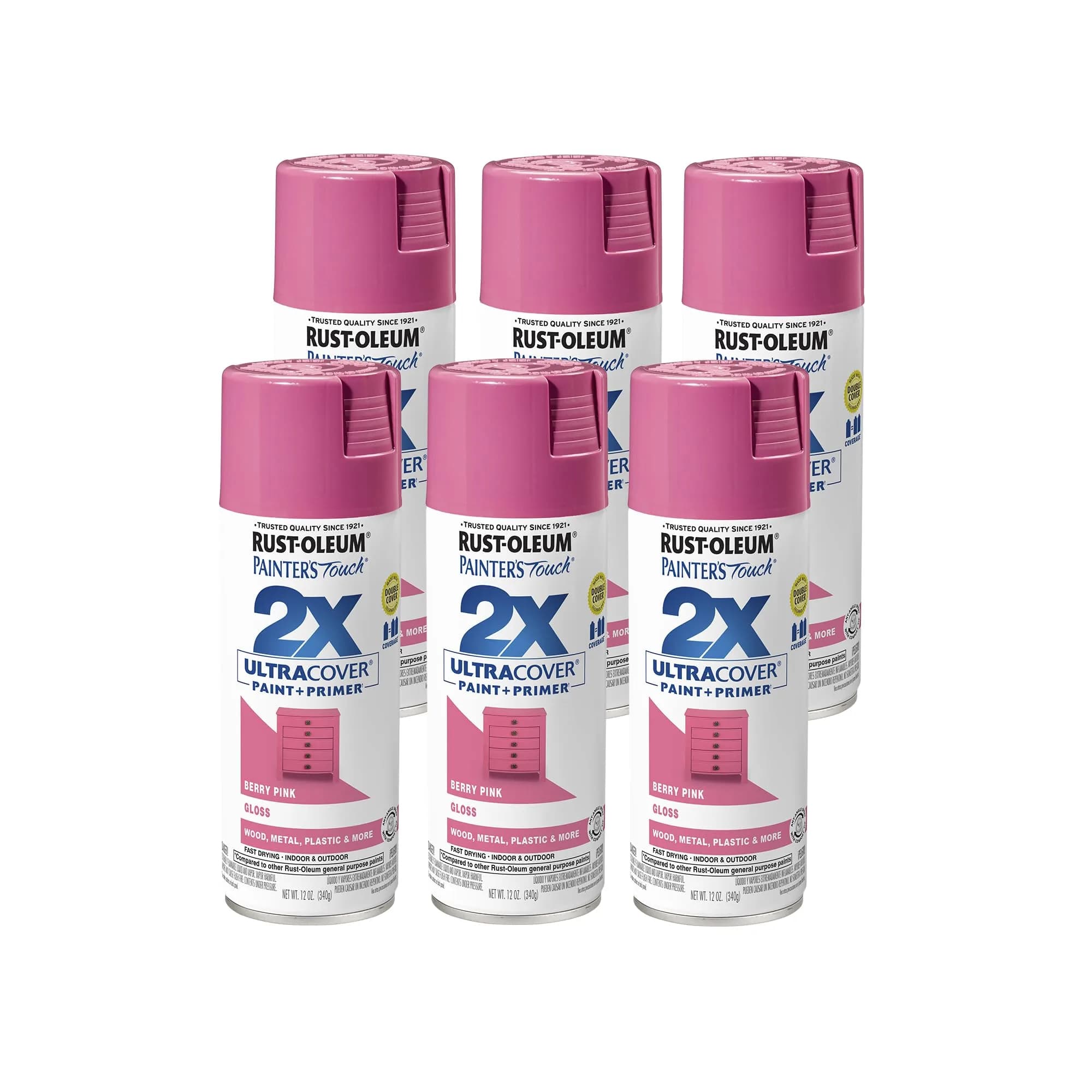Rust-Oleum Painter's Touch 2X Ultra Cover Spray Paint, Gloss Berry Pink, 12 Oz (Pack of 6) - main product image