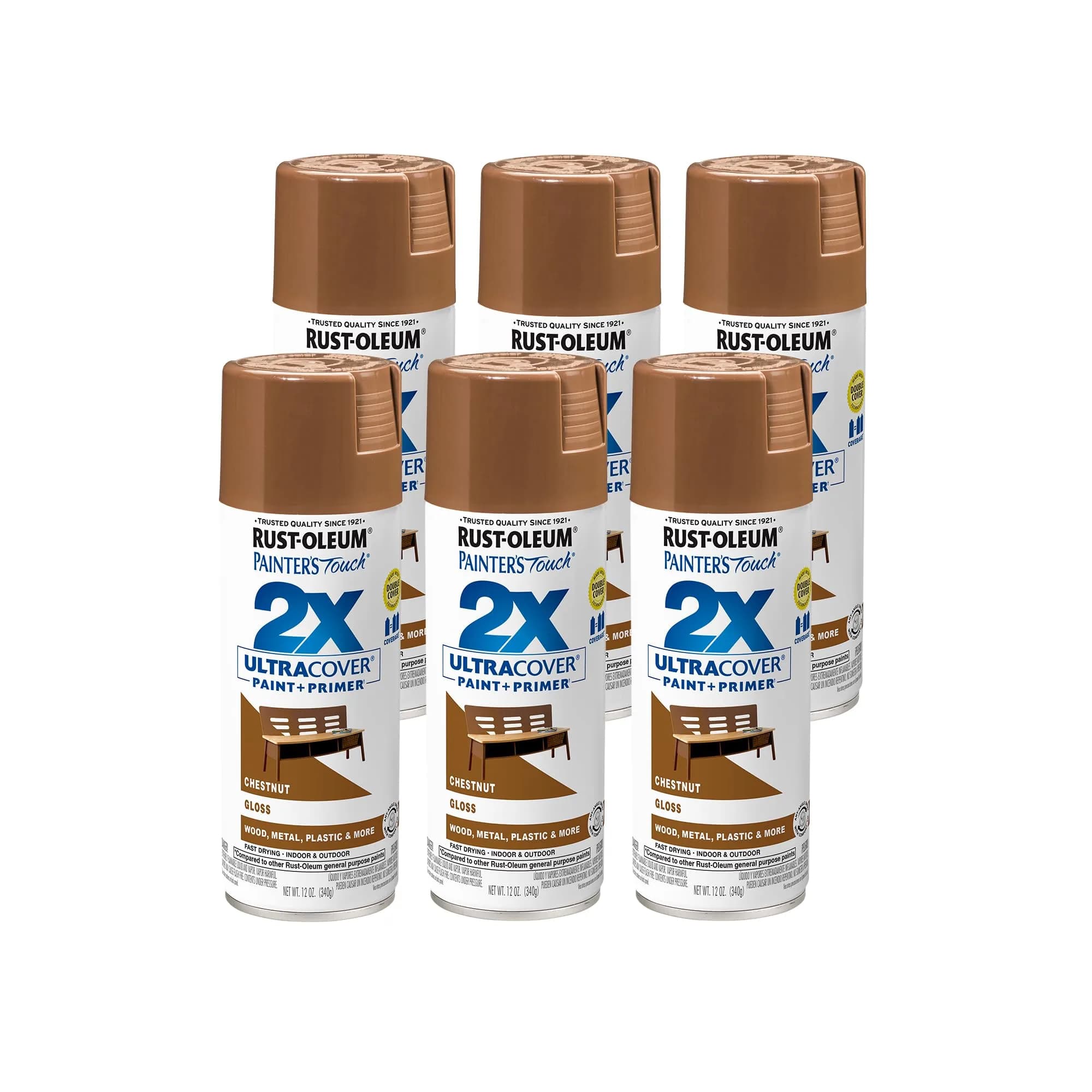 Rust-Oleum Painter's Touch 2X Gloss Chestnut Spray Paint, 12 Oz (6 Pack) - main product image