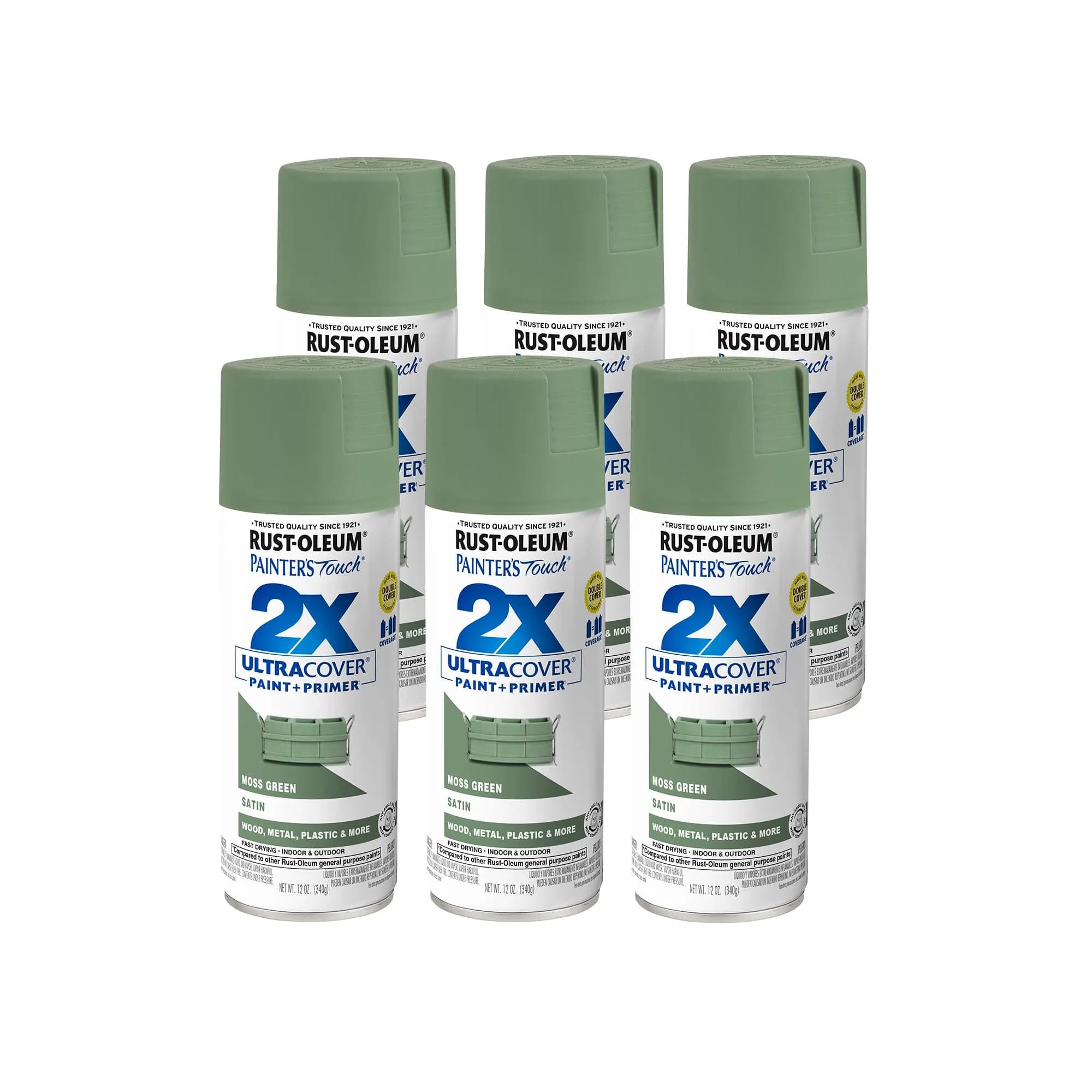 Rust-Oleum Painter's Touch 2X Satin Moss Green Spray Paint, 340g (12 Oz) - 6 Pack - main product image