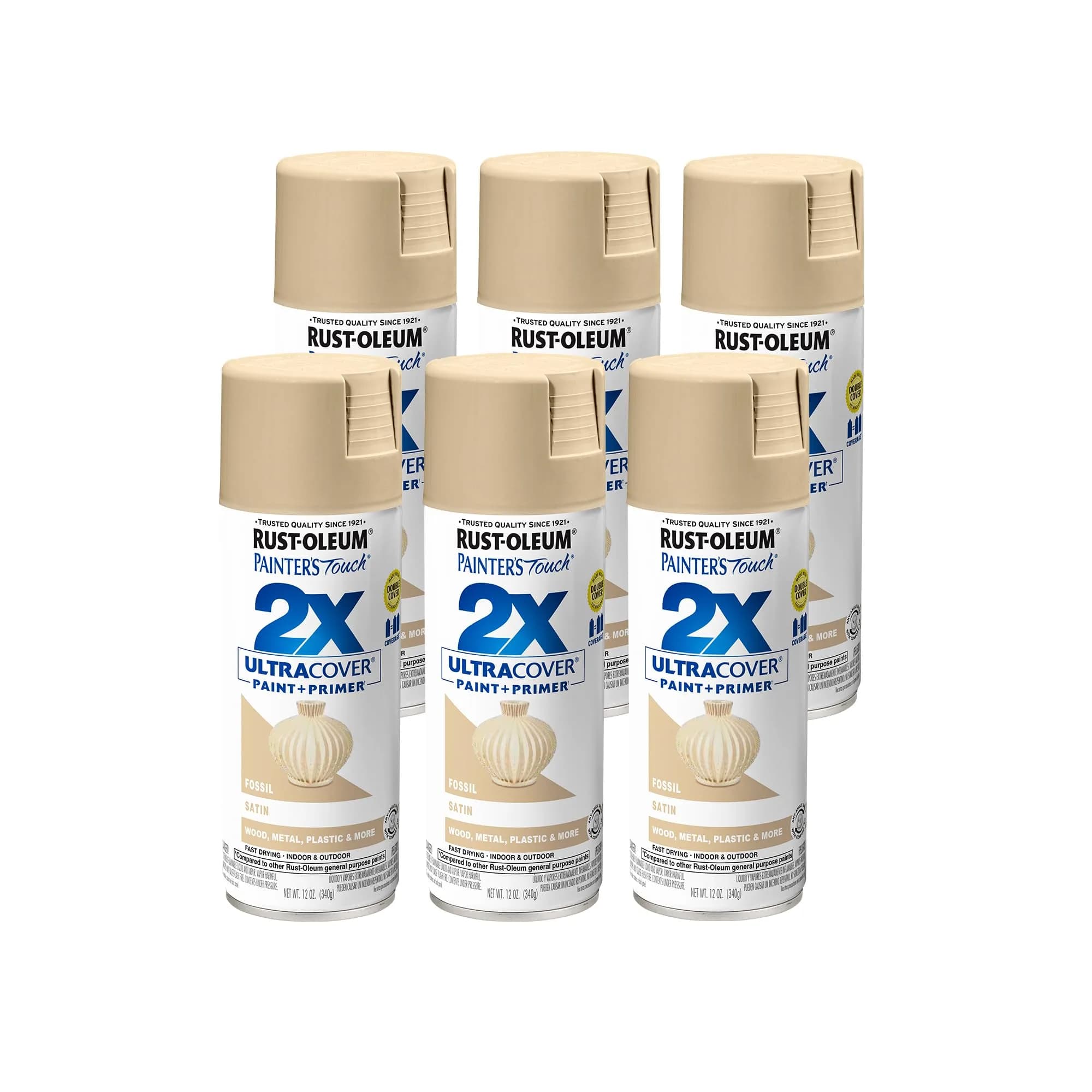 Rust-Oleum Painter's Touch 2X Satin Fossil Spray Paint, 340g (12 Oz) - Indoor/Outdoor Use - main product image