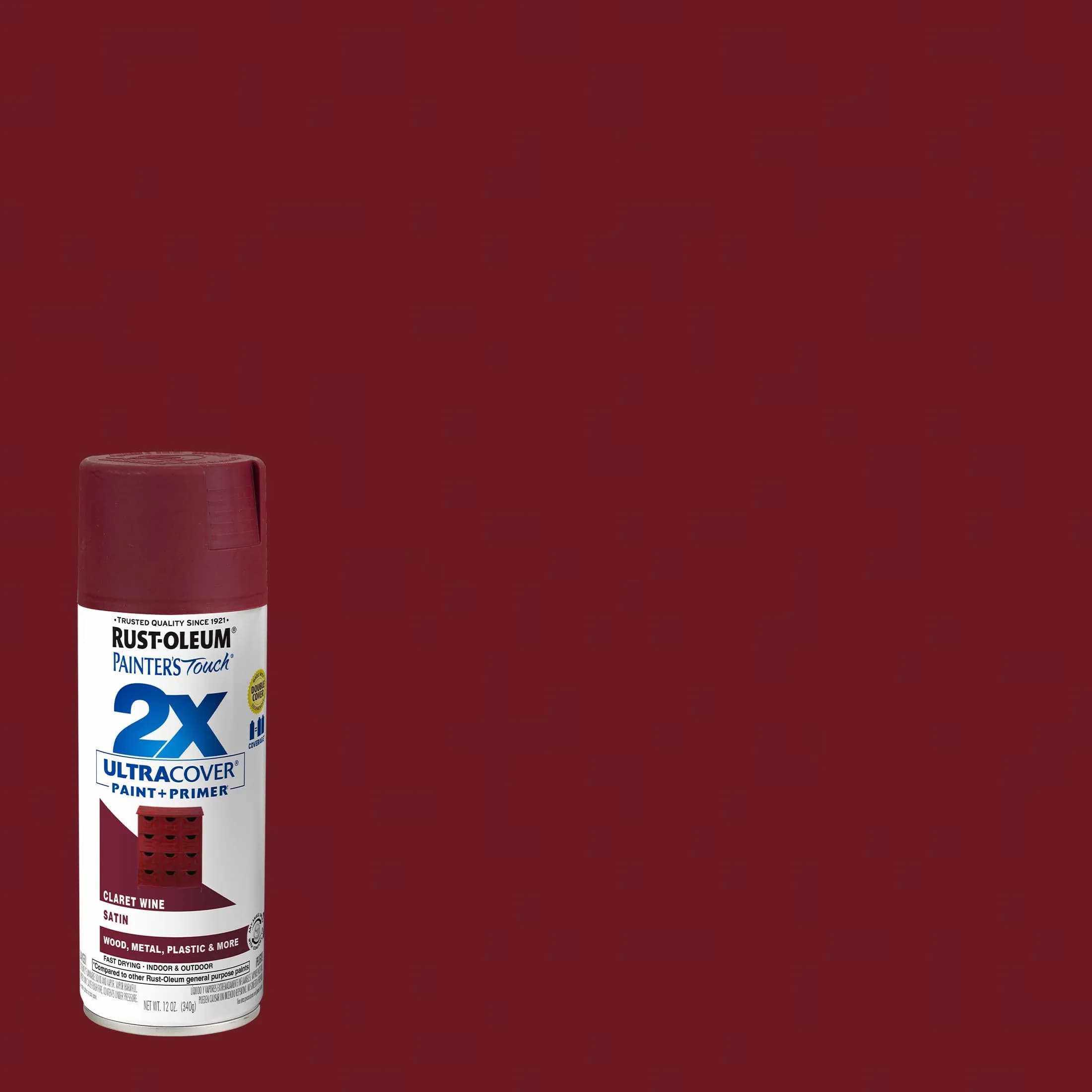 Rust-Oleum Painter's Touch 2X Satin Claret Wine Spray Paint, 340g (12 Oz) - Single Can - view 2