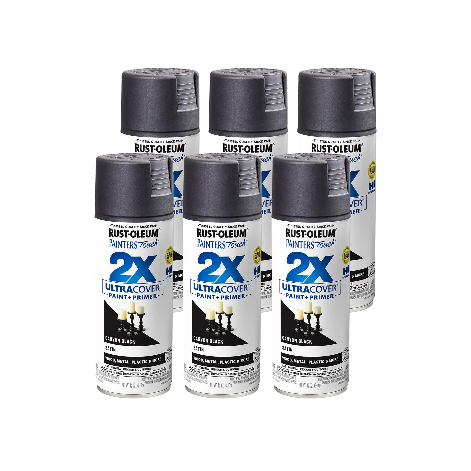 Rust-Oleum Painter's Touch 2X Satin Canyon Black Spray Paint, 340g (12 Oz) - main product image