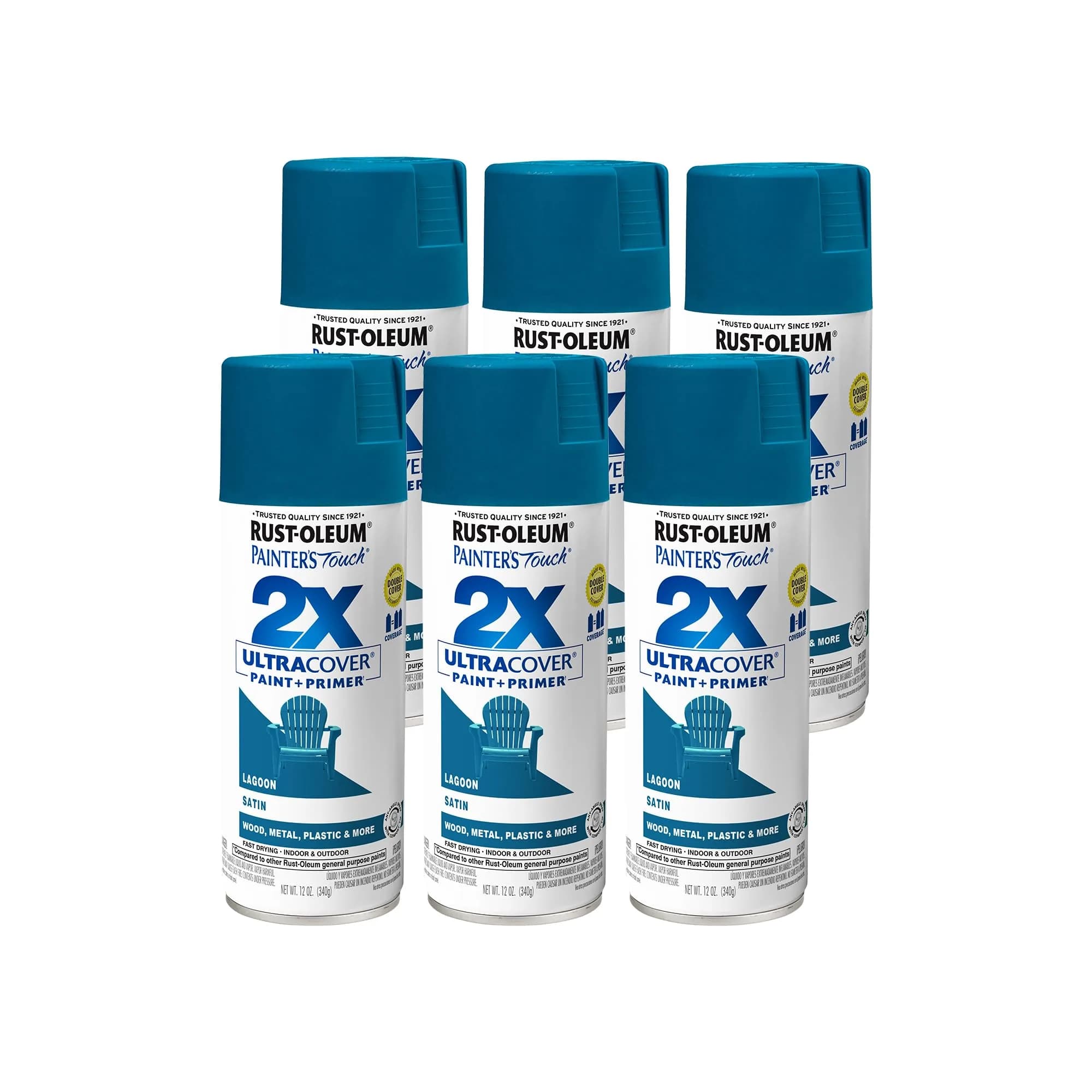 Rust-Oleum Painter's Touch 2X Satin Lagoon Spray Paint | 340g (12 Oz) | Indoor/Outdoor - main product image
