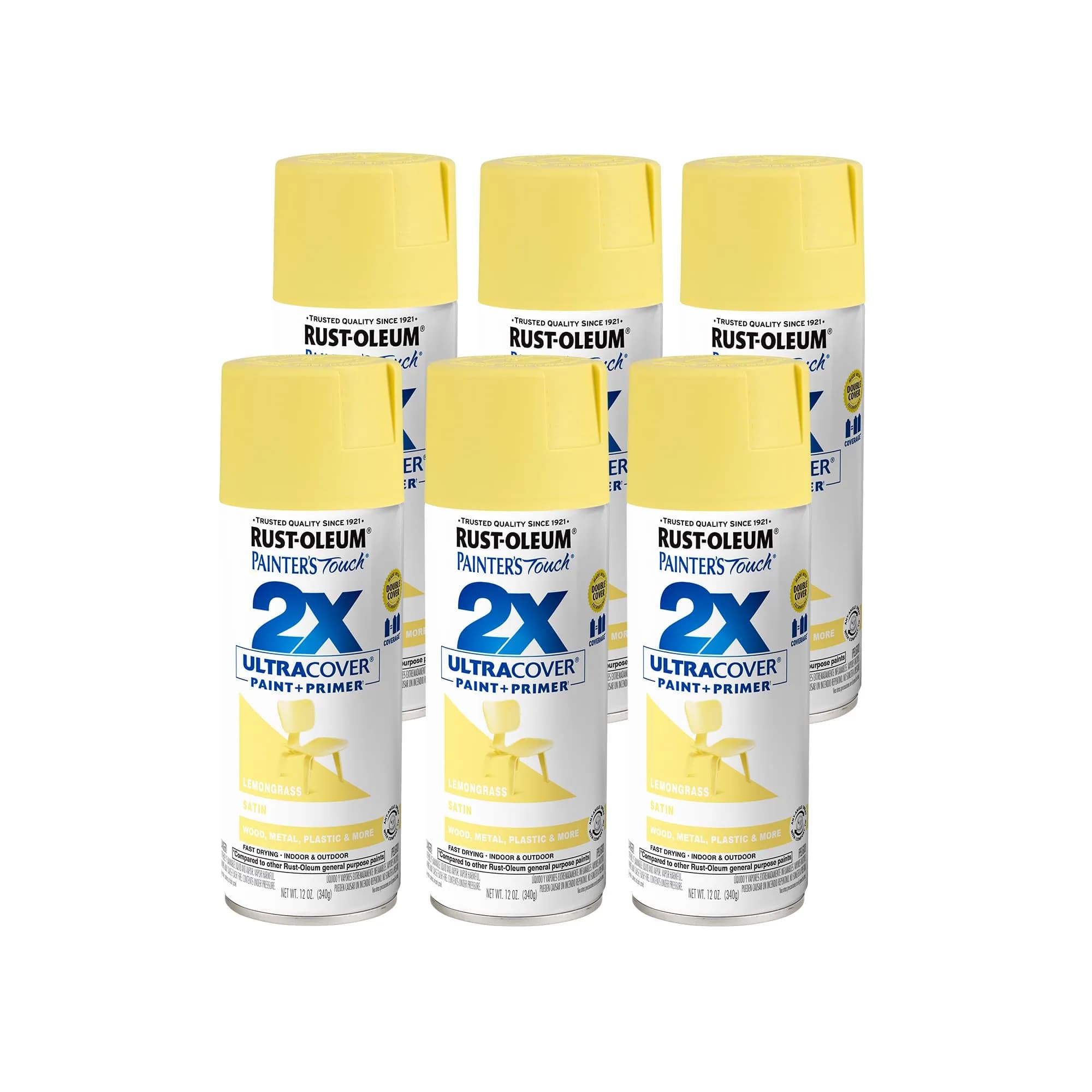 Rust-Oleum Painter's Touch 2X Satin Lemon Grass Spray Paint - 12 Oz Aerosol Can (6 Pack) - main product image