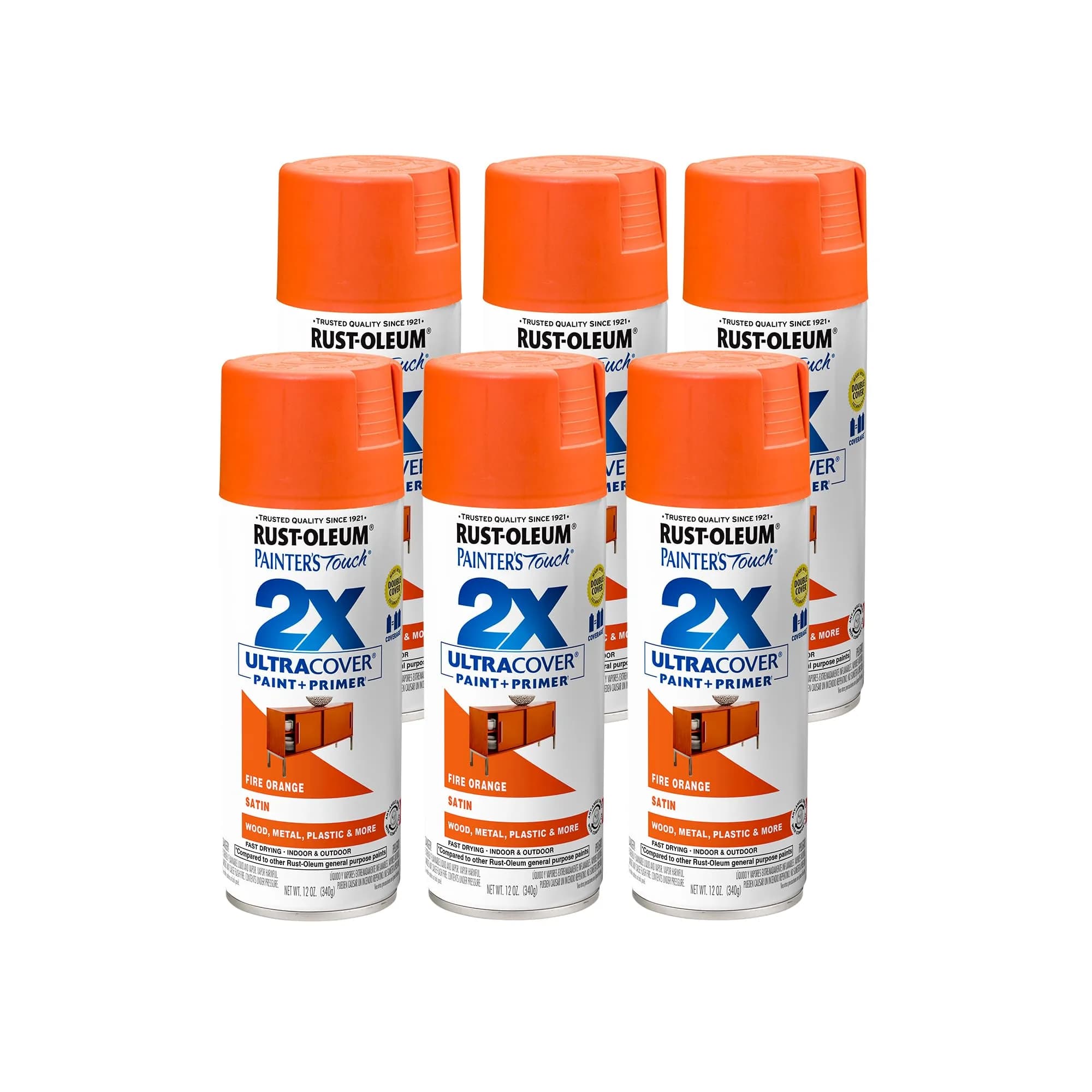 Rust-Oleum Painter's Touch 2X Satin Fire Orange Spray Paint, 340g | Indoor/Outdoor Professional Grade - main product image