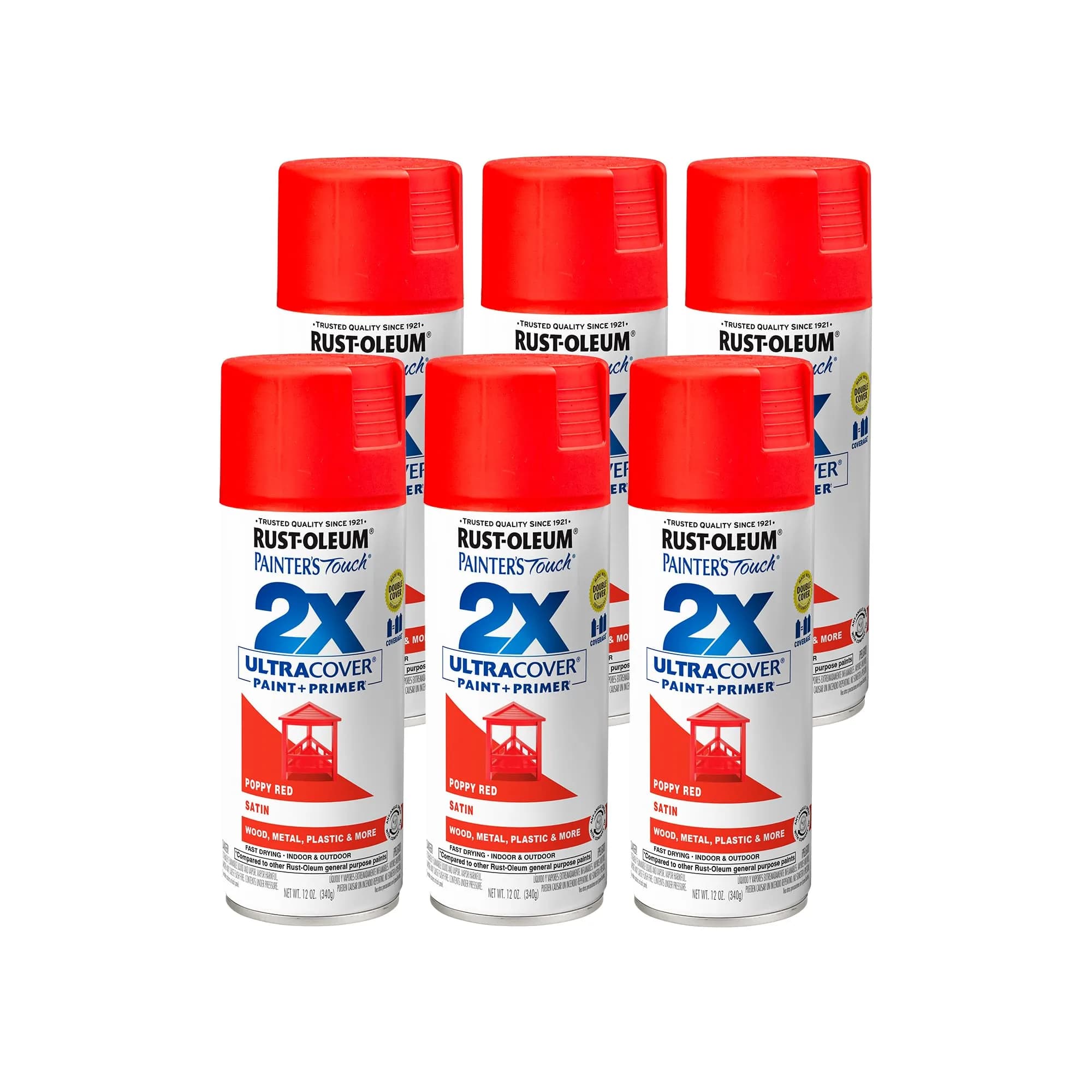 Rust-Oleum Painter's Touch 2X Satin Poppy Red Spray Paint, 340g (12 Oz) - main product image