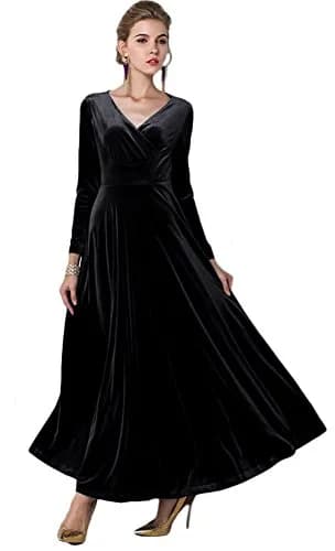 Urban CoCo Women Long Sleeve V-Neck Velvet Dress as1, Alpha, S, Regular, Black | Elegant, Breathable & Stretchy thumbnail 4
