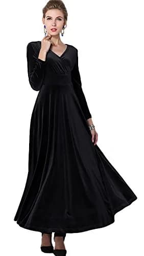 Urban CoCo Women Long Sleeve V-Neck Velvet Dress as1, Alpha, S, Regular, Black | Elegant, Breathable & Stretchy thumbnail 5