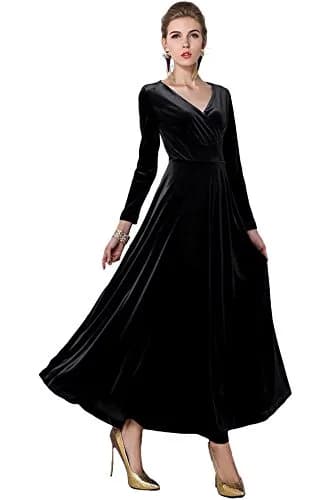 Urban CoCo Women Long Sleeve V-Neck Velvet Dress as1, Alpha, S, Regular, Black | Elegant, Breathable & Stretchy thumbnail 2