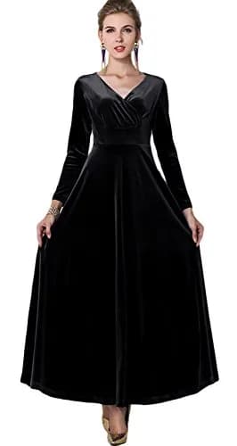 Urban CoCo Women Long Sleeve V-Neck Velvet Dress as1, Alpha, S, Regular, Black | Elegant, Breathable & Stretchy thumbnail 3