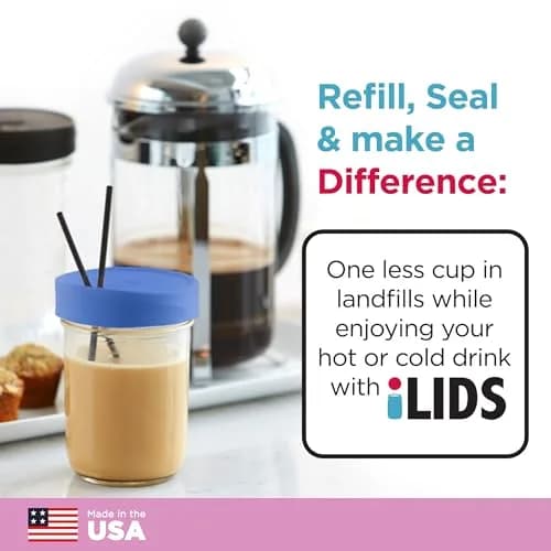 iLIDS Mason Jar Drink Lid, Wide Mouth, Periwinkle, 2 Pack | BPA-Free, Reusable, Dishwasher Safe thumbnail 4