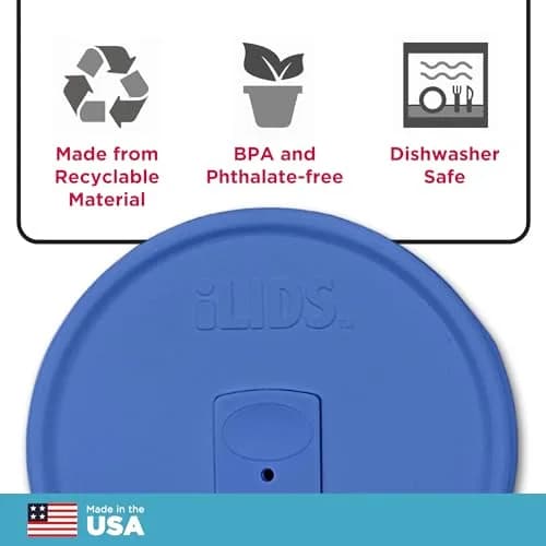 iLIDS Mason Jar Drink Lid, Wide Mouth, Periwinkle, 2 Pack | BPA-Free, Reusable, Dishwasher Safe thumbnail 5