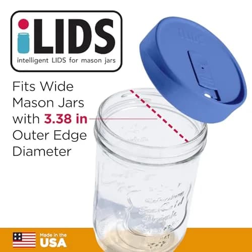 iLIDS Mason Jar Drink Lid, Wide Mouth, Periwinkle, 2 Pack | BPA-Free, Reusable, Dishwasher Safe thumbnail 2