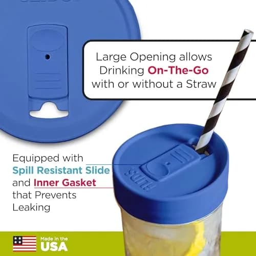 iLIDS Mason Jar Drink Lid, Wide Mouth, Periwinkle, 2 Pack | BPA-Free, Reusable, Dishwasher Safe thumbnail 3