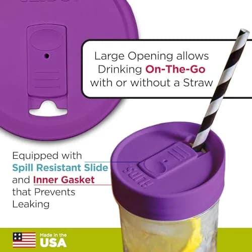 iLIDS Mason Jar Drink Lid, Wide Mouth, Mulberry, 2 Pack, BPA-Free USA Made | Spill-Resistant, Reusable & Dishwasher Safe thumbnail 3