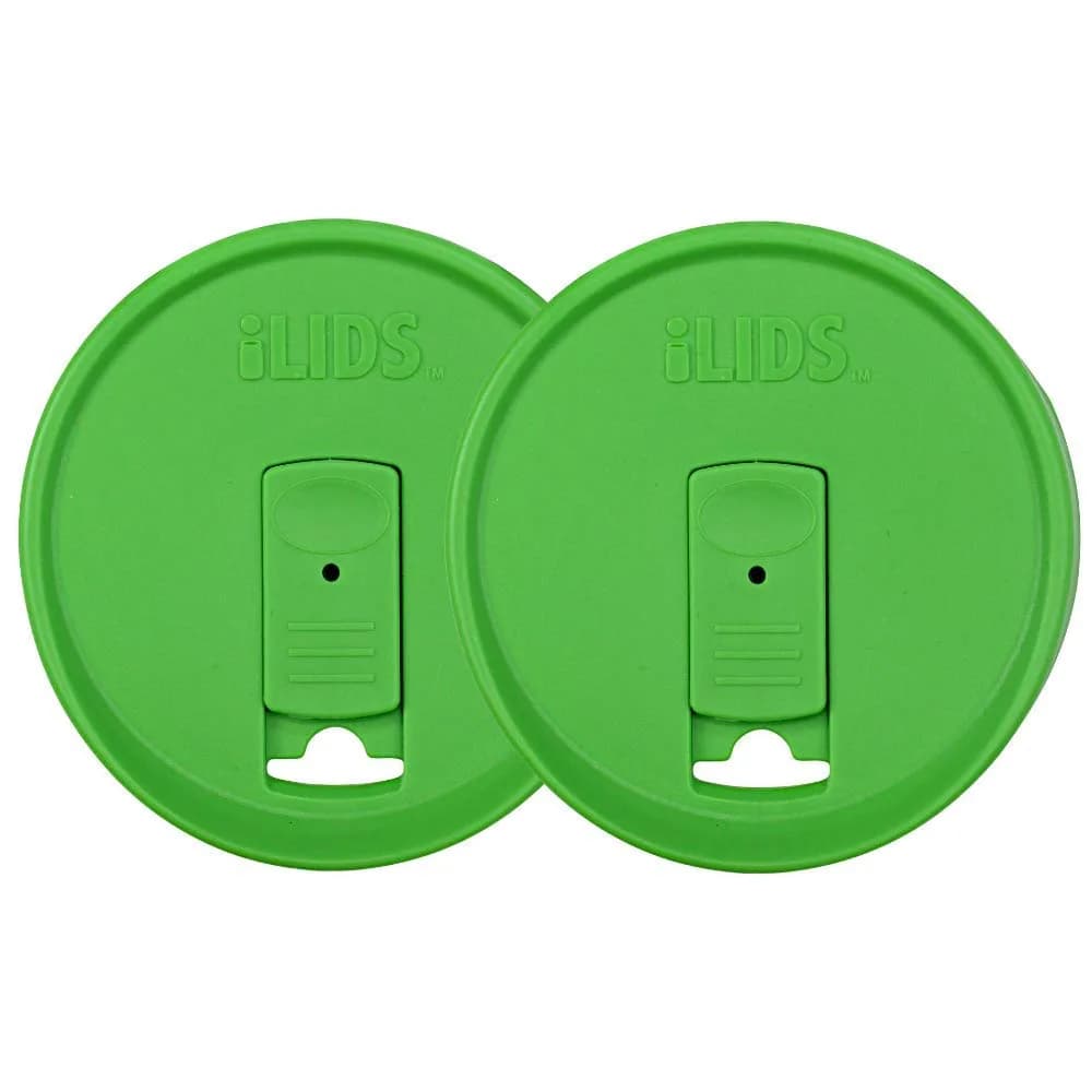 iLIDS Mason Jar Drink Lid, Wide Mouth, Aqua Blue, 2 Pack | Spill-Resistant, Reusable, USA Made — Grass Green