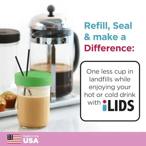 iLIDS Mason Jar Drink Lid, Wide Mouth, Grass Green, 2 Pack, BPA-Free | Spill-Resistant, Reusable & Made in USA thumbnail 4