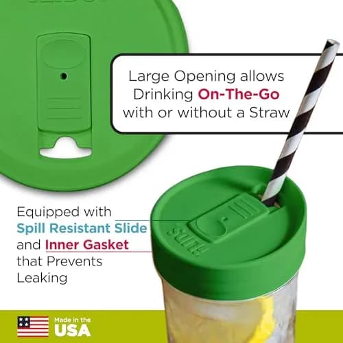 iLIDS Mason Jar Drink Lid, Wide Mouth, Grass Green, 2 Pack, BPA-Free | Spill-Resistant, Reusable & Made in USA thumbnail 3