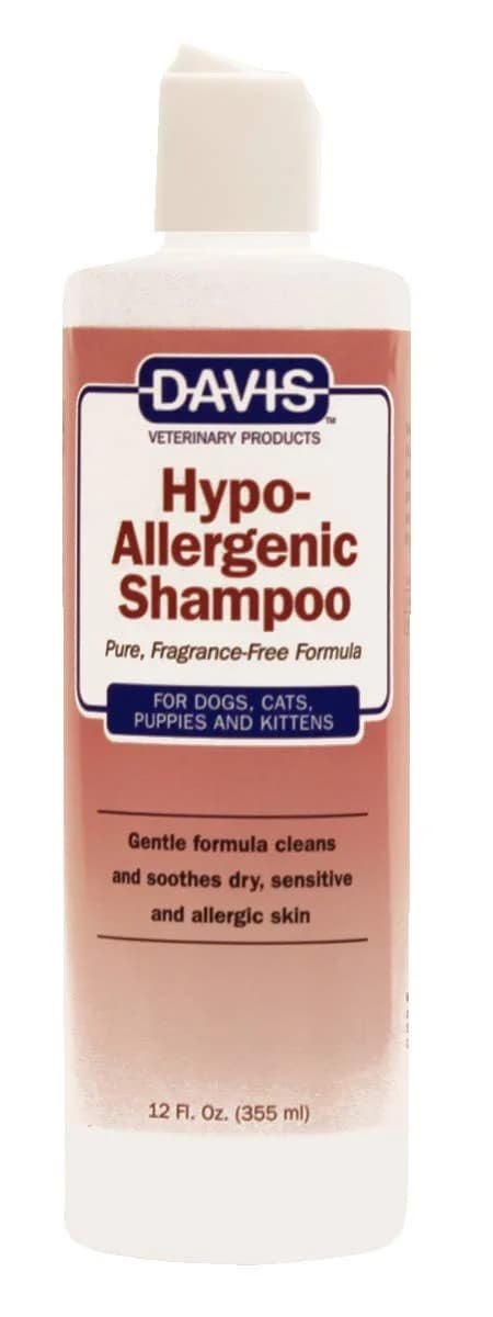 Davis Hypoallergenic Pet Shampoo, 12 oz (HS12) | Tearless, Fragrance-Free for Sensitive Skin Pets