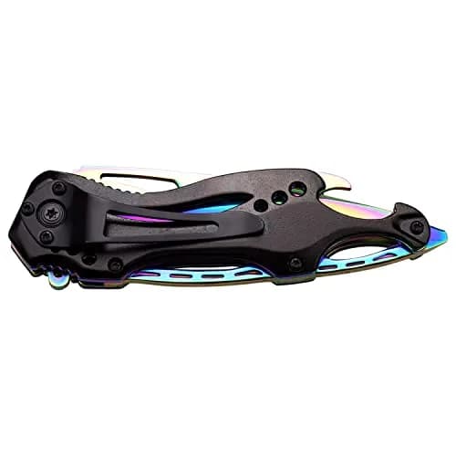 MTech USA MT-705RB Folding Knife Rainbow Half-Serrated Blade 4.5-Inch | Secure Lock & Multi-Tool thumbnail 2