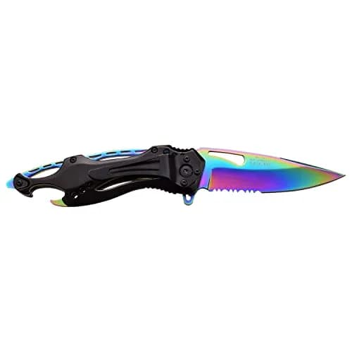 MTech USA MT-705RB Folding Knife Rainbow Half-Serrated Blade 4.5-Inch | Secure Lock & Multi-Tool thumbnail 3