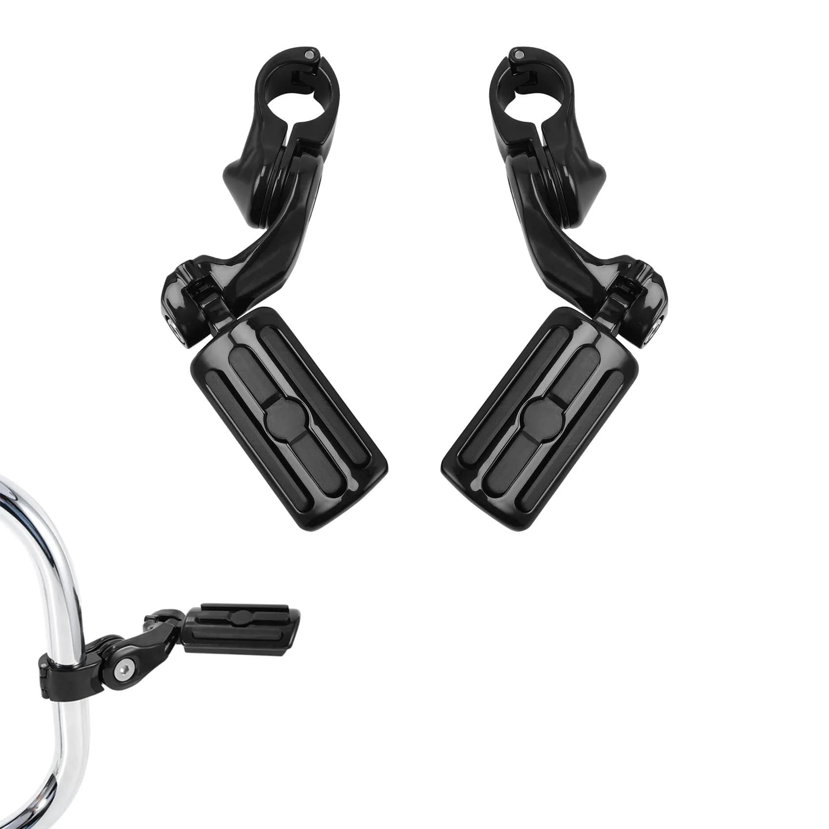 XFMT Black Motorcycle Highway Pegs 1.25" Short Angled Footrest for Harley Davidson with Engine Guard | 1.49 kg (3.28 lb) Pair - main product image