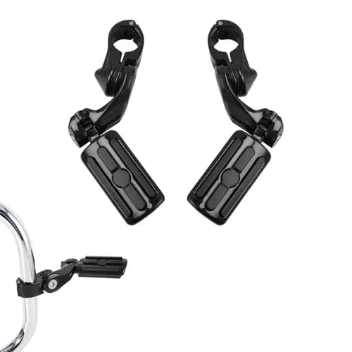 XFMT Black Motorcycle Highway Pegs 1.25" Short Angled Footrest for Harley Davidson with Engine Guard | 1.49 kg (3.28 lb) Pair thumbnail 1