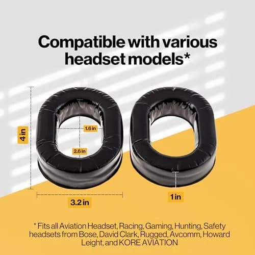 KORE AVIATION Ultra Plush Silicone Gel Ear Seals Ear Pads Replacement for Aviation Headsets, Racing, Gaming, Safety Style Headsets (Black, 2-Pack) thumbnail 3