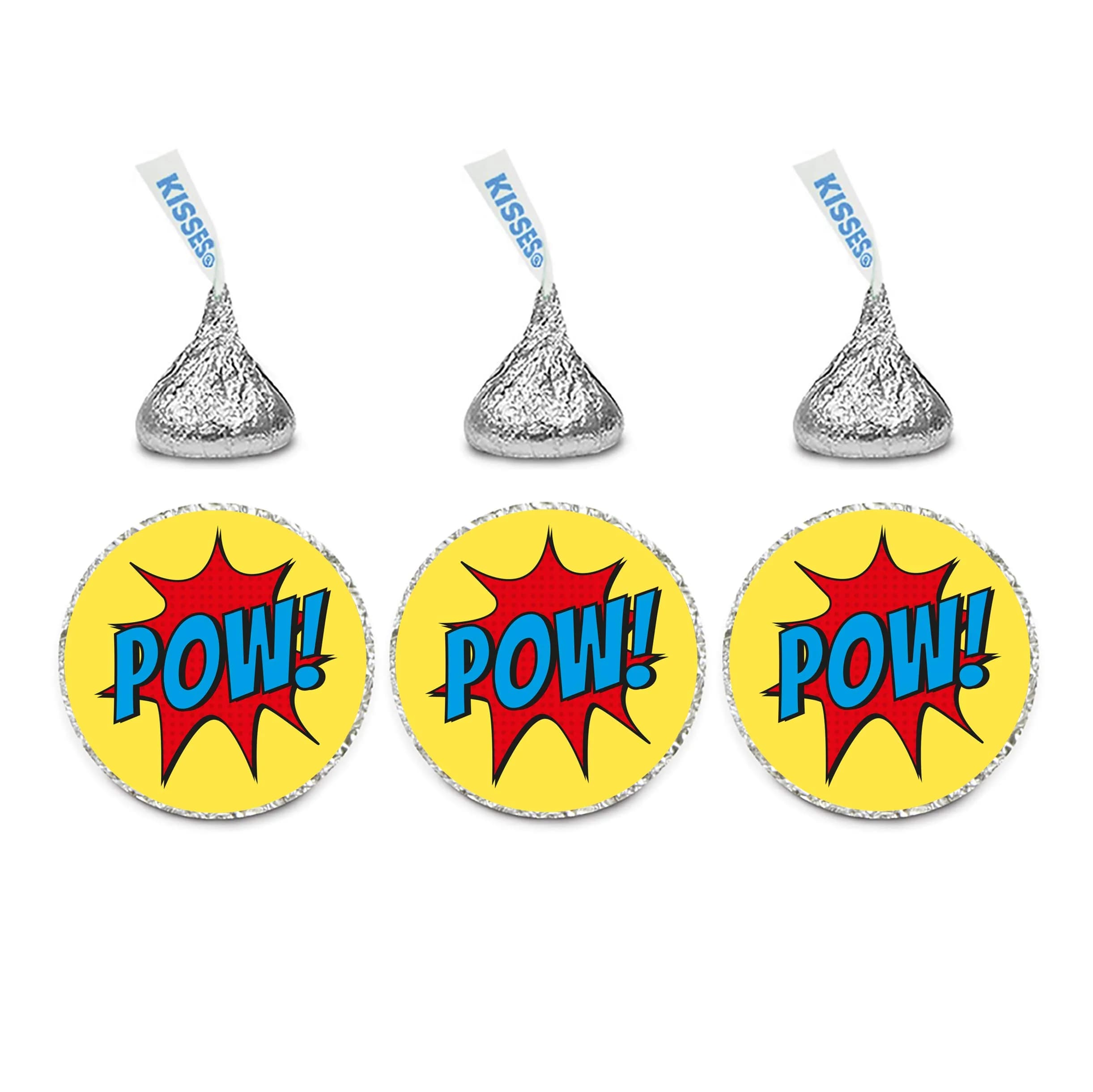 Andaz Press Chocolate Drop Labels Stickers 216-Pack | Superhero Pow! for Kisses Party Favors