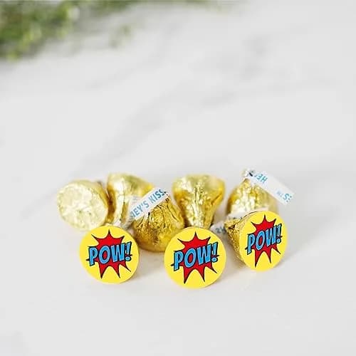 Andaz Press Chocolate Drop Labels Stickers 216-Pack | Superhero Pow! for Kisses Party Favors thumbnail 2