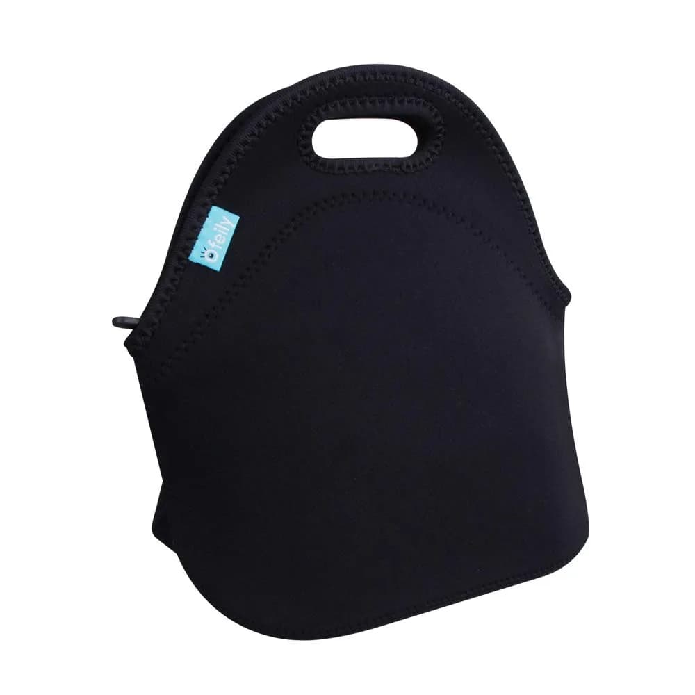 Ofeily Neoprene Lunch Tote Bag 10L (0.35 cu ft) | Insulated, Waterproof, Zippered Lunch Bag for Adults — Black