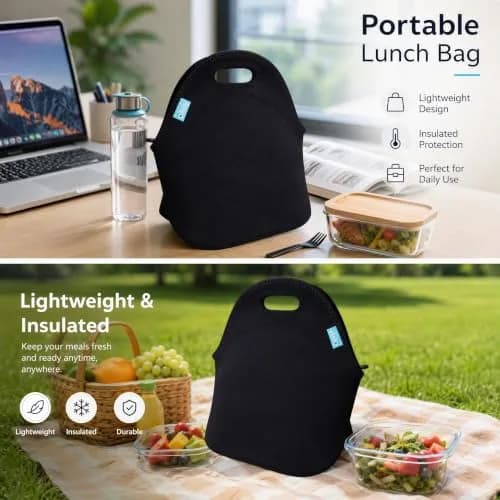 Ofeily Neoprene Lunch Tote Bag 10L (0.35 cu ft) | Insulated, Waterproof, Zippered Lunch Bag for Adults thumbnail 7