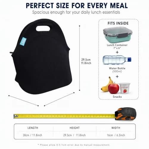Ofeily Neoprene Lunch Tote Bag 10L (0.35 cu ft) | Insulated, Waterproof, Zippered Lunch Bag for Adults thumbnail 2