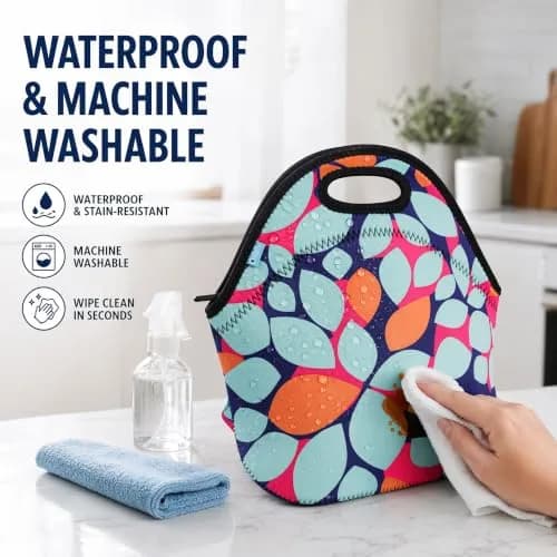 Ofeily Leaf Pattern Insulated Lunch Tote Bag 10L (0.35 cu ft) | Waterproof Neoprene Lunch Bag for Adults thumbnail 6